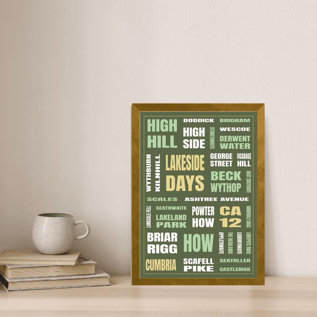Keswick (CA12) print styled on a shelf