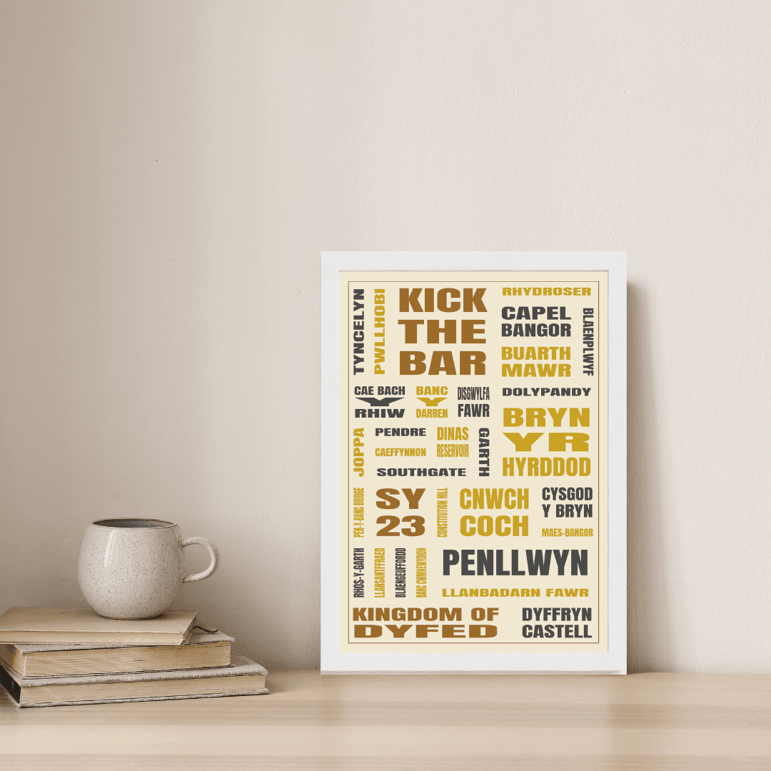 Aberystwyth (SY23) print styled on a shelf